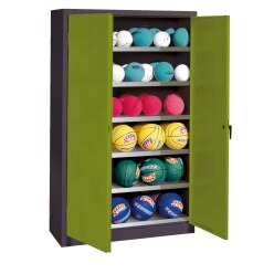 Ball Cabinet, HxWxD 195x93x50 cm, with Sheet Metal Double Doors (type 3) Viridian green (RDS 110 80 60), Anthracite (RAL 7021), Keyed alike