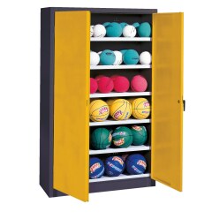 C+P HxWxD 195x120x40 cm, with Sheet Metal Double Doors (type 3) Ball Cabinet Traffic Yellow (RAL 1023), Anthracite (RAL 7021), Keyed alike